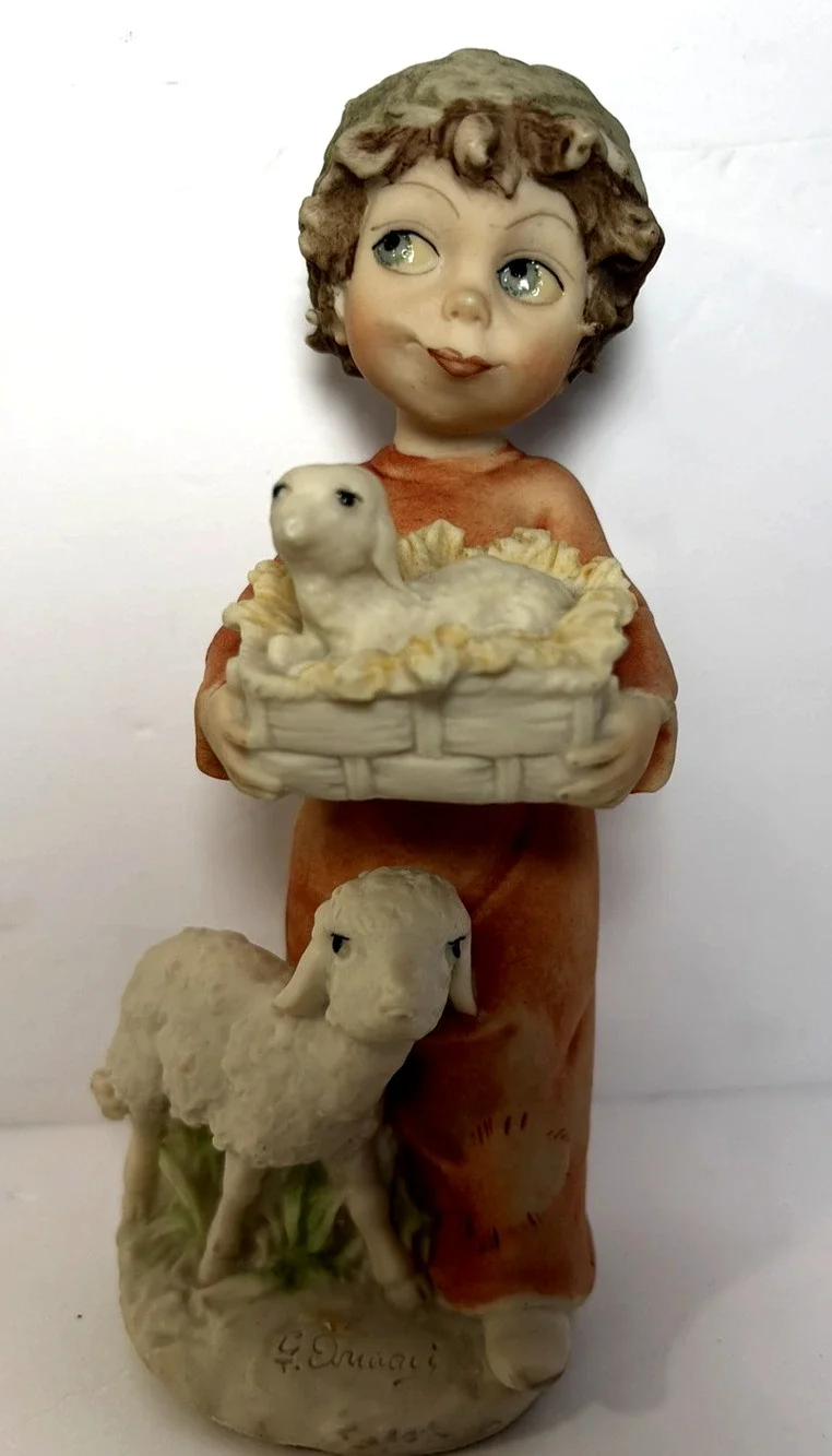 Giuseppe Armani Signed Boy Figurine Sheep Florence Italy Resin 6.5